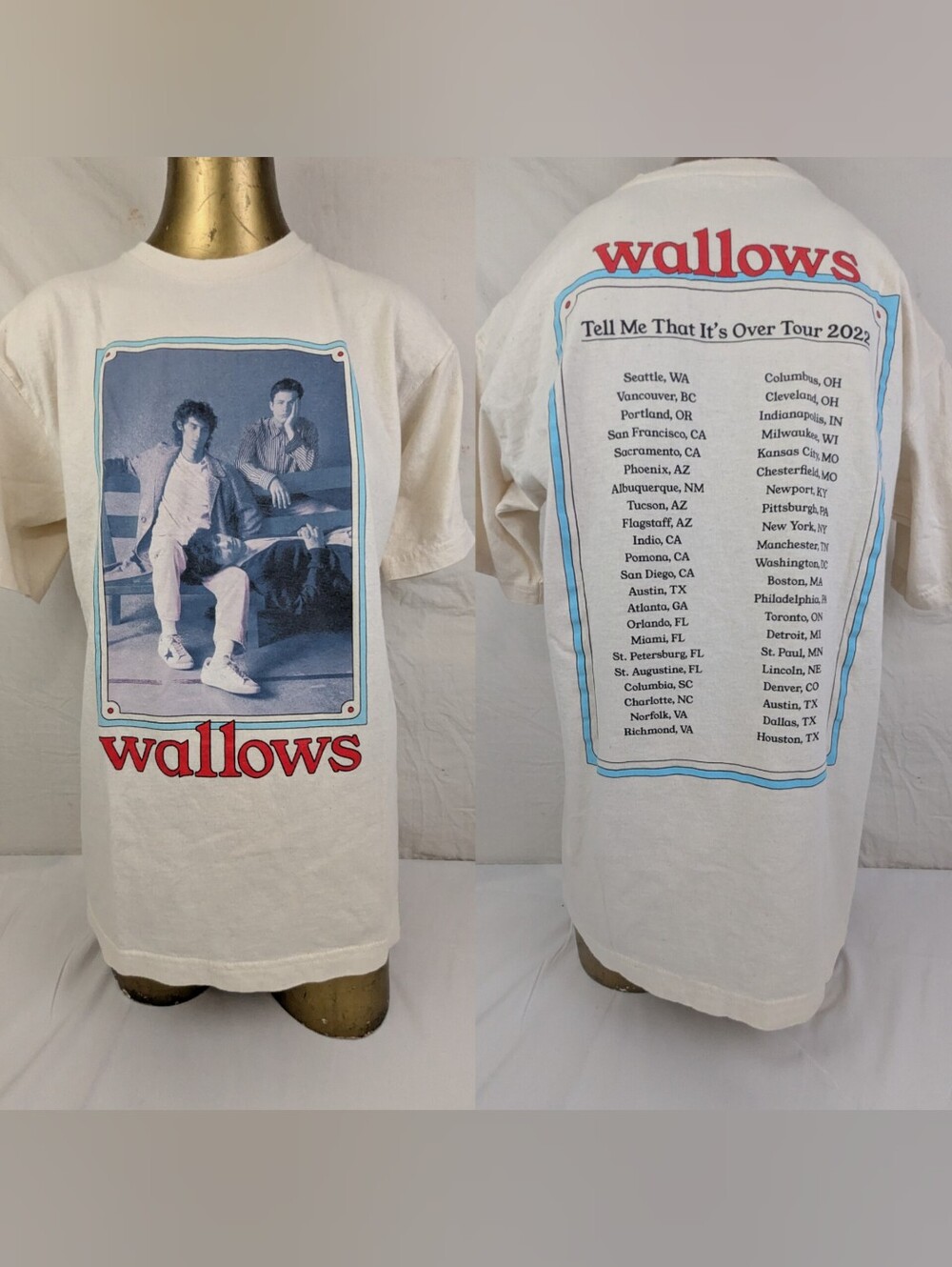 Kids' Graphic Tour T-Shirt - Cream with Blue & Red Print